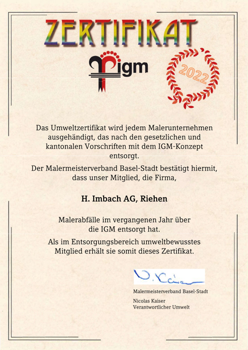 Imbach - Umwelt Zertifikat IGM Konzept